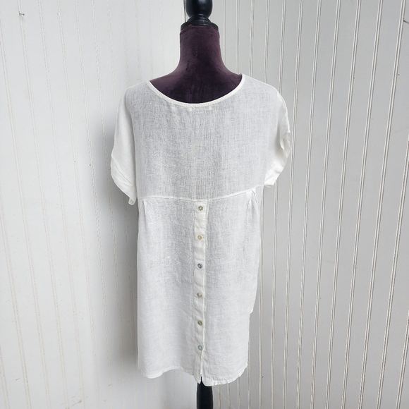 TERZO MILLENNIO 100% Linen Button Back Hi Low Coastal Top Made In ITALY White S - Picture 8 of 13